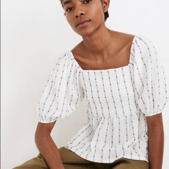 Madewell Puff-Sleeve Empire Top - Size XS - Preppy Casual Classic - Picture 1 of 7